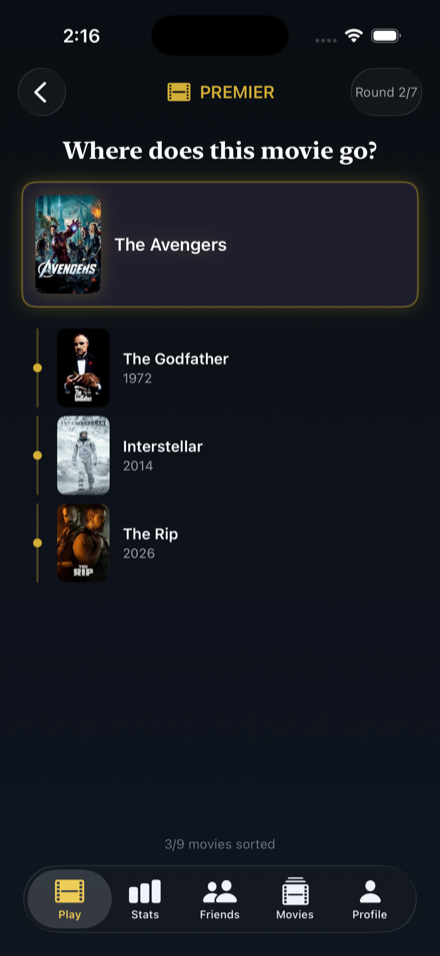 Premier gameplay — sort the timeline